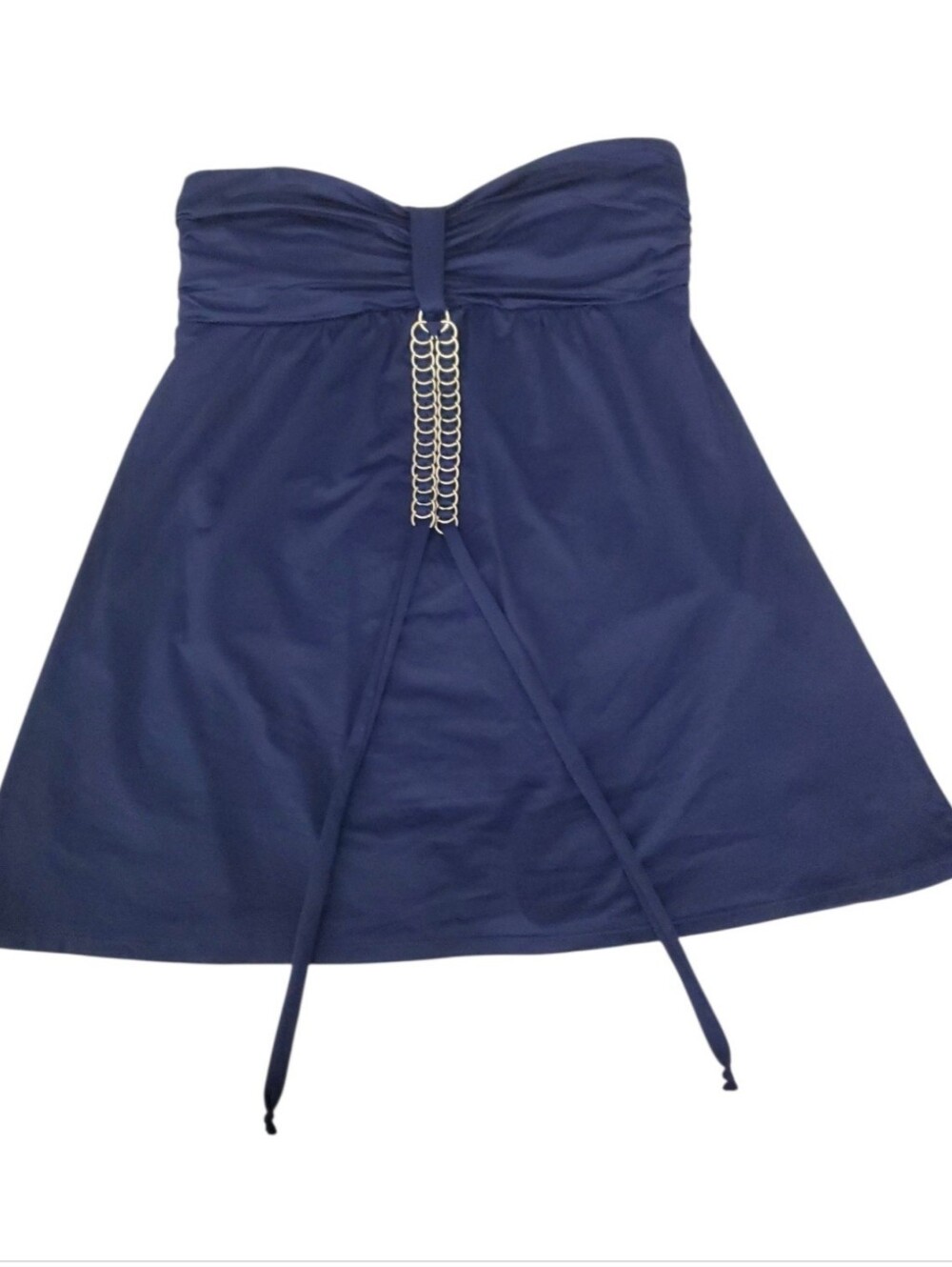 "Beach House" Navy Strapless A-Line Halter Tankini w/Silver Chain Accent. Sz 12